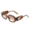 Glittera - Rectangle Retro Oval Chic Round Lens Leaf Design Fashion Sunglasses