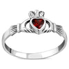 Bague en argent irlandais Claddagh avec grenat CZ