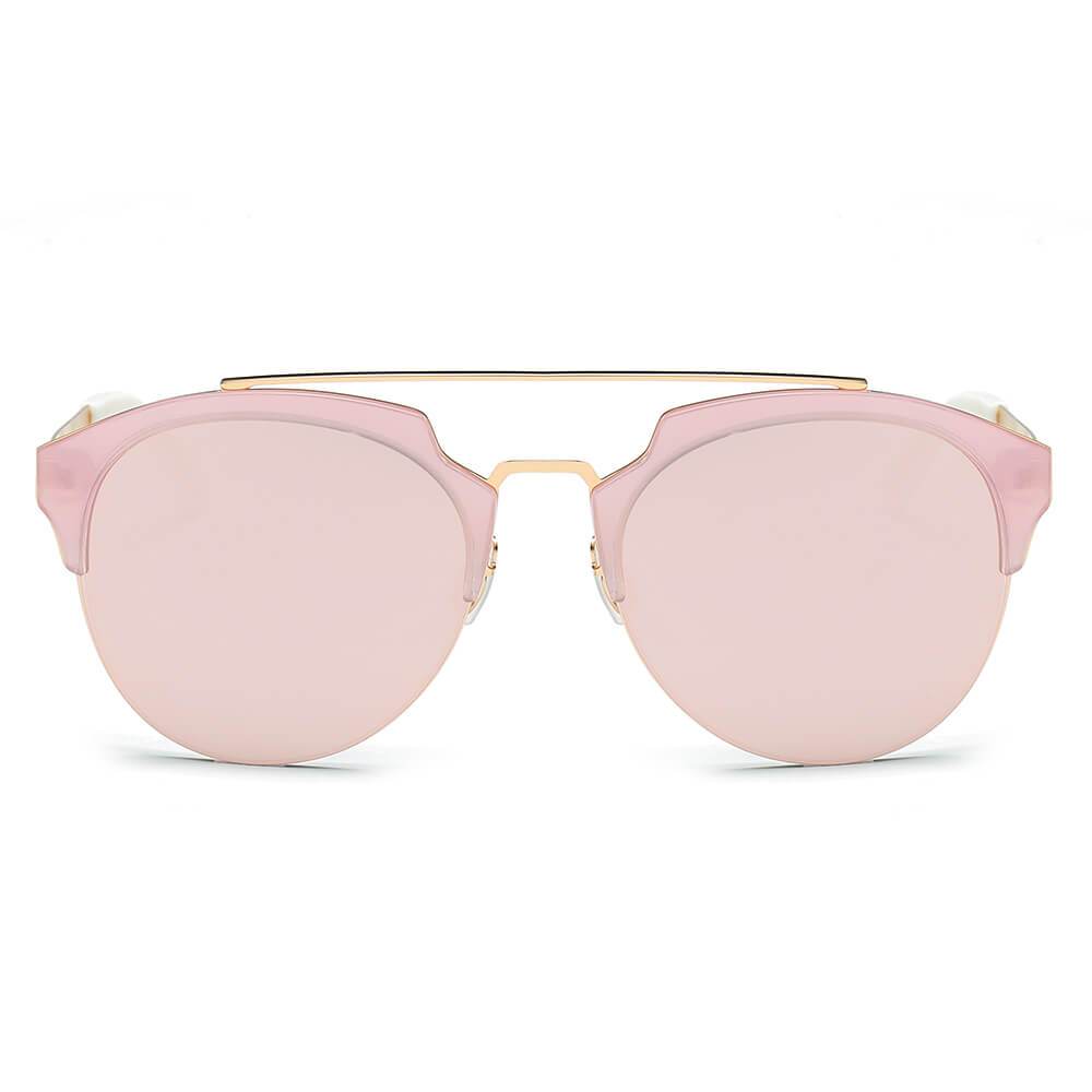 COROLLA | Half Frame Mirrored Lens Horned Rim Sunglasses Circle