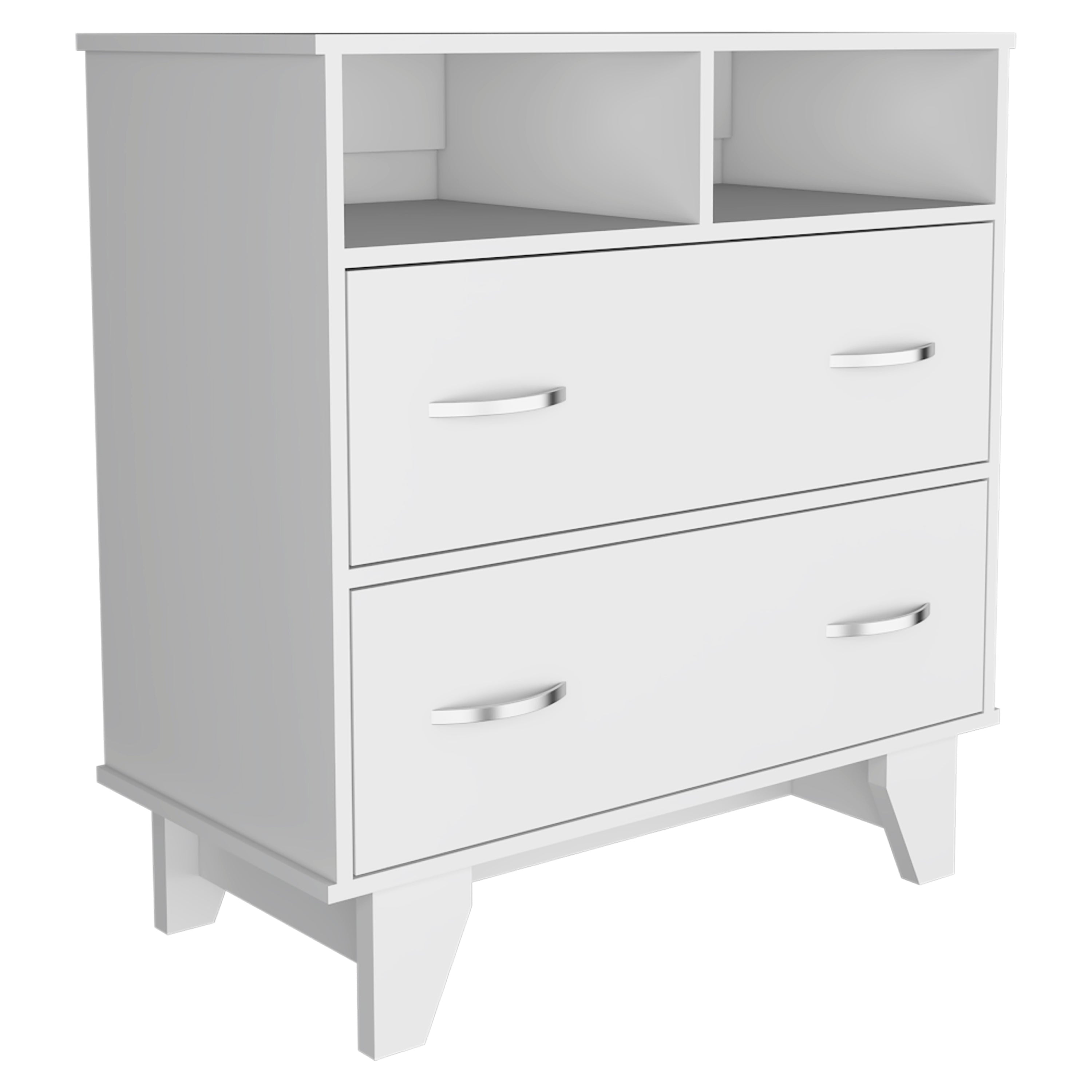 Double Drawer Dresser Arabi, Two Shelves - White