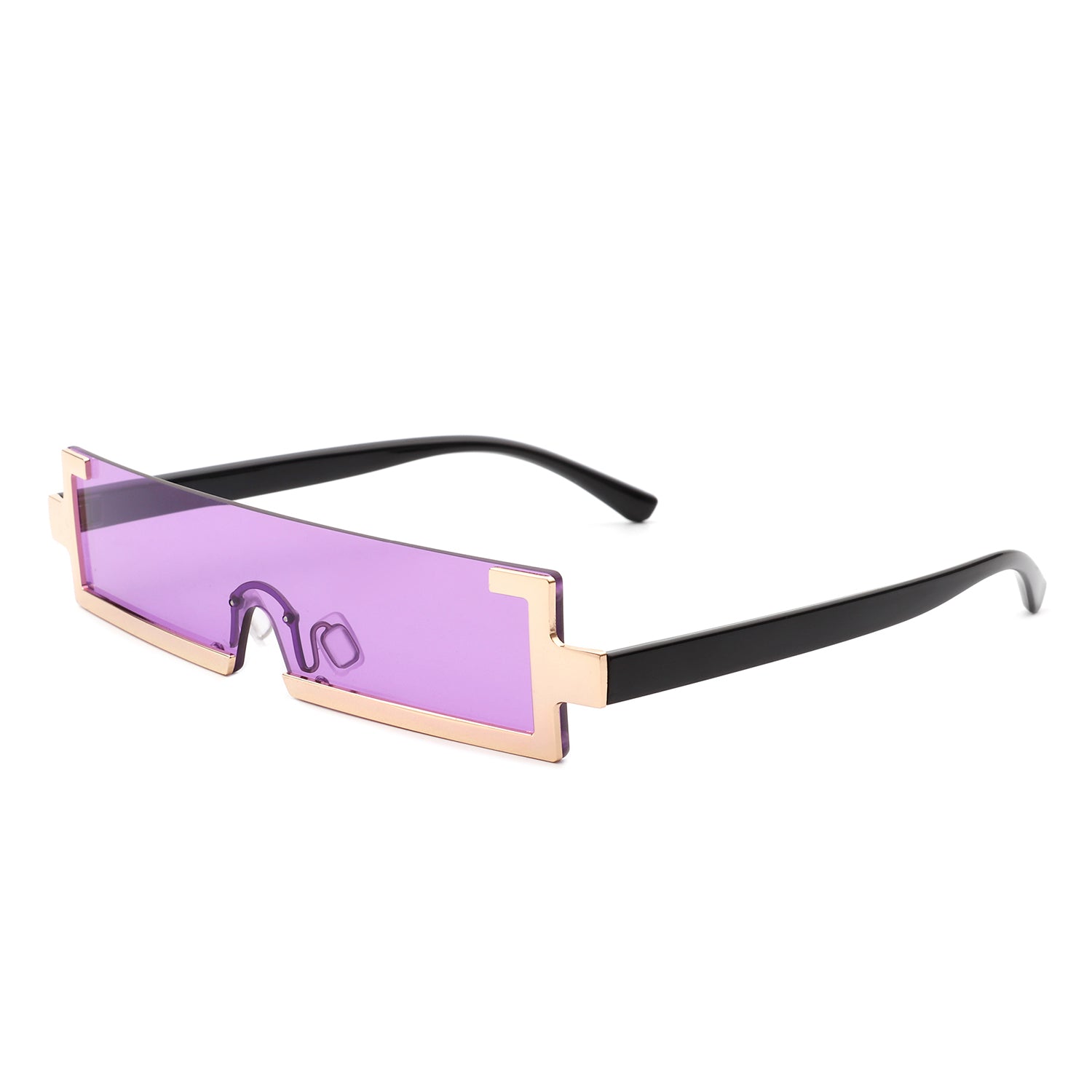 Kelestra - Retro Rectangular Narrow Semi Rimless Vintage Slim Fashion Sunglasses