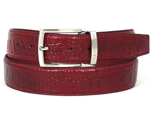 PAUL PARKMAN Ceinture en cuir de veau gaufré croco pour homme Bordeaux (ID#B02-BUR)