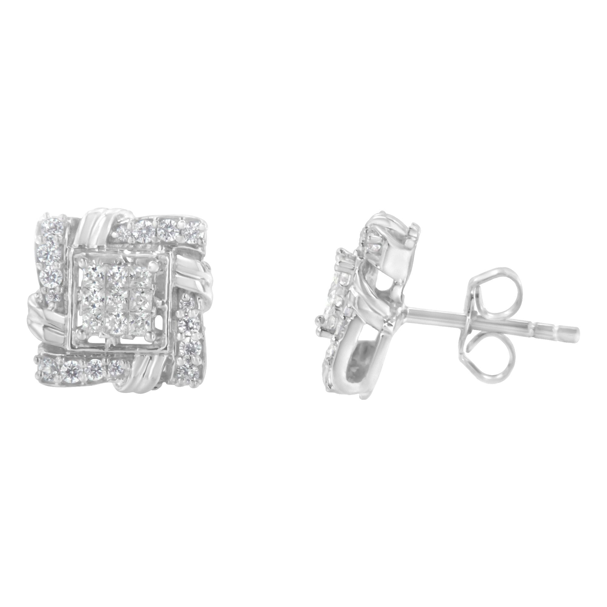 .925 Sterling Silver 1/2 Cttw Round-Cut Diamond Stud Earrings