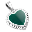 Pendentif Argent Ethnique Coeur Agate Verte