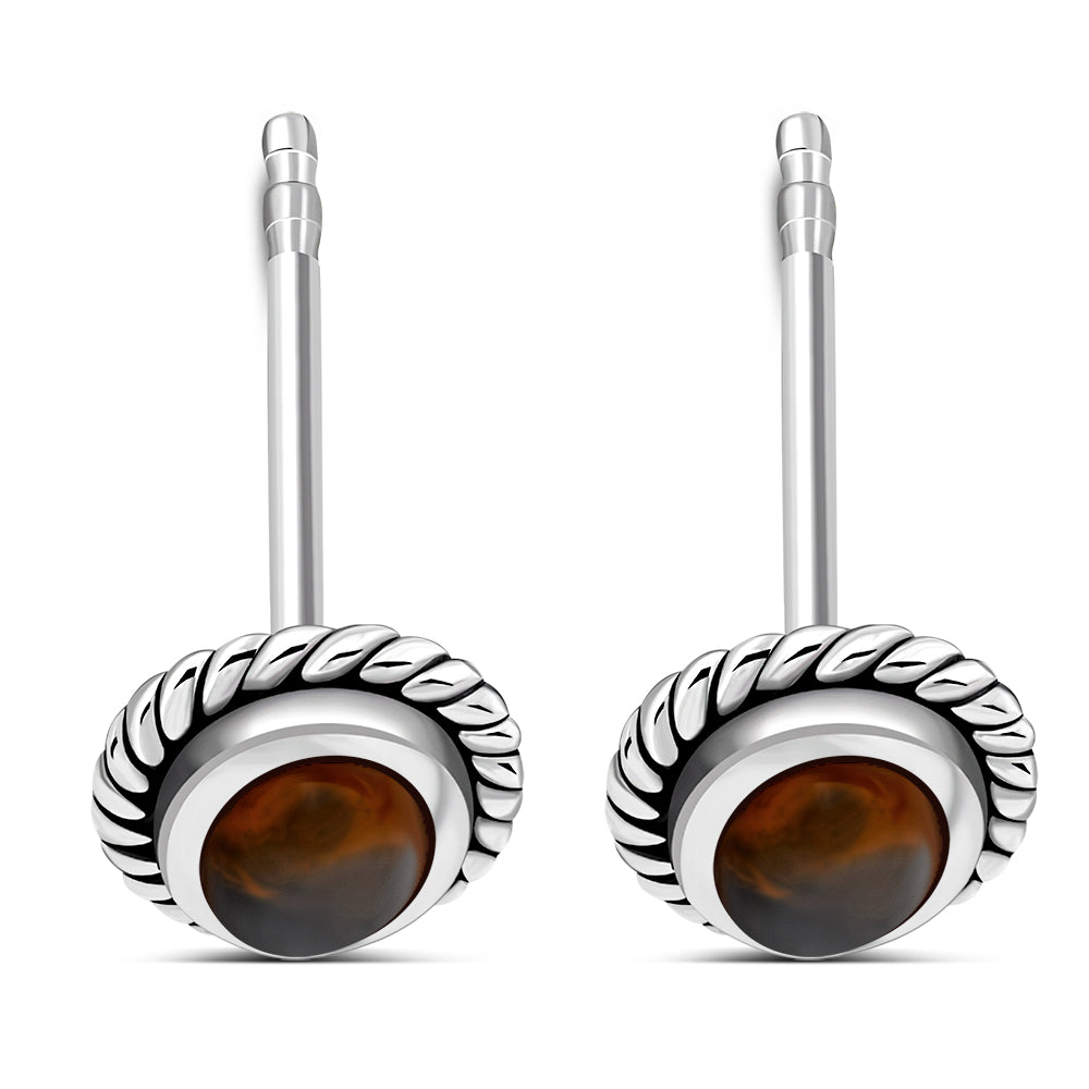 Oval Baltic Amber Stud Silver Earrings