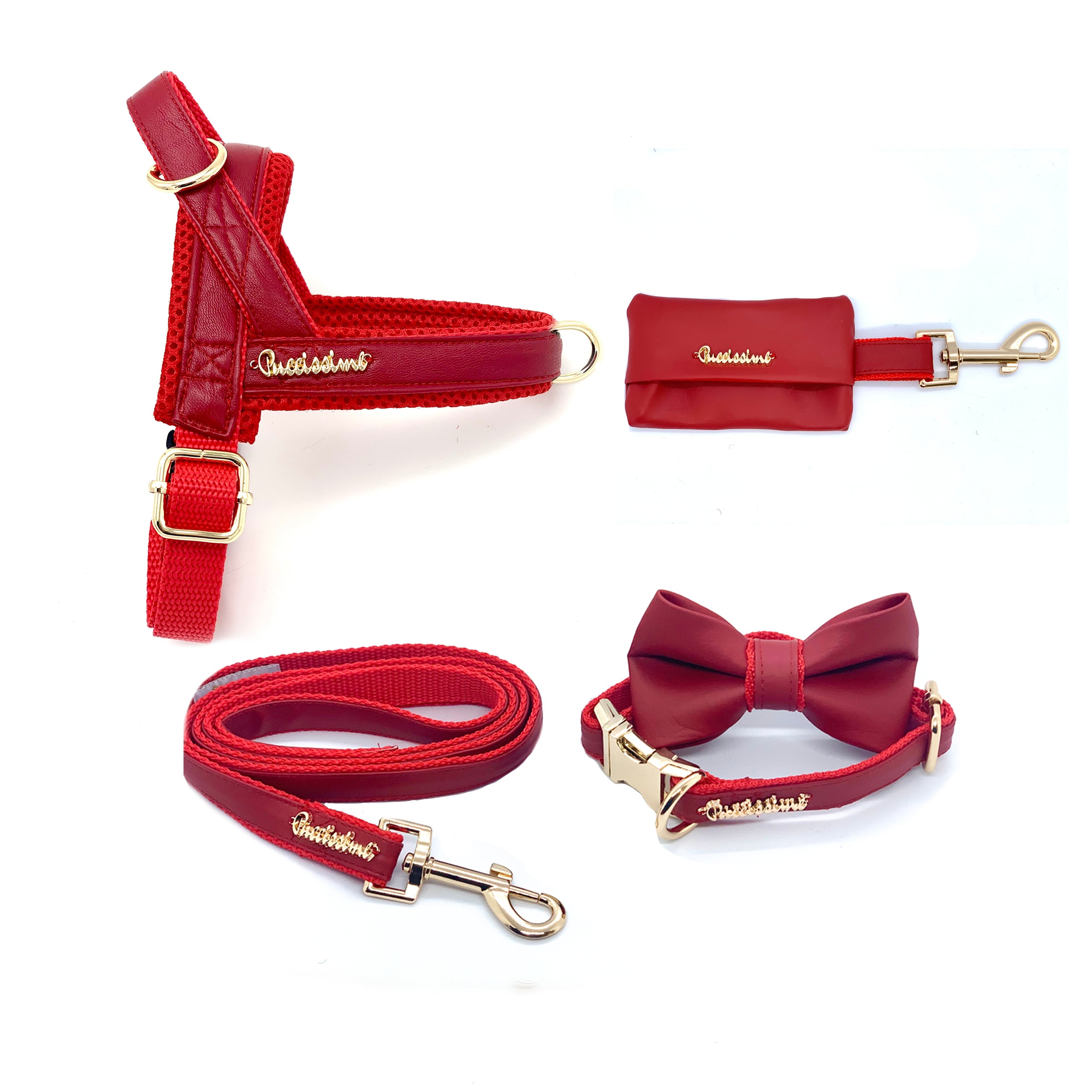 Cherry Red Leather One-Click Dog Harness