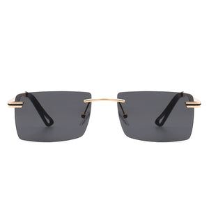 Vibrante - Rectangle Rimless Retro Tinted Fashion Flat Top Sunglasses