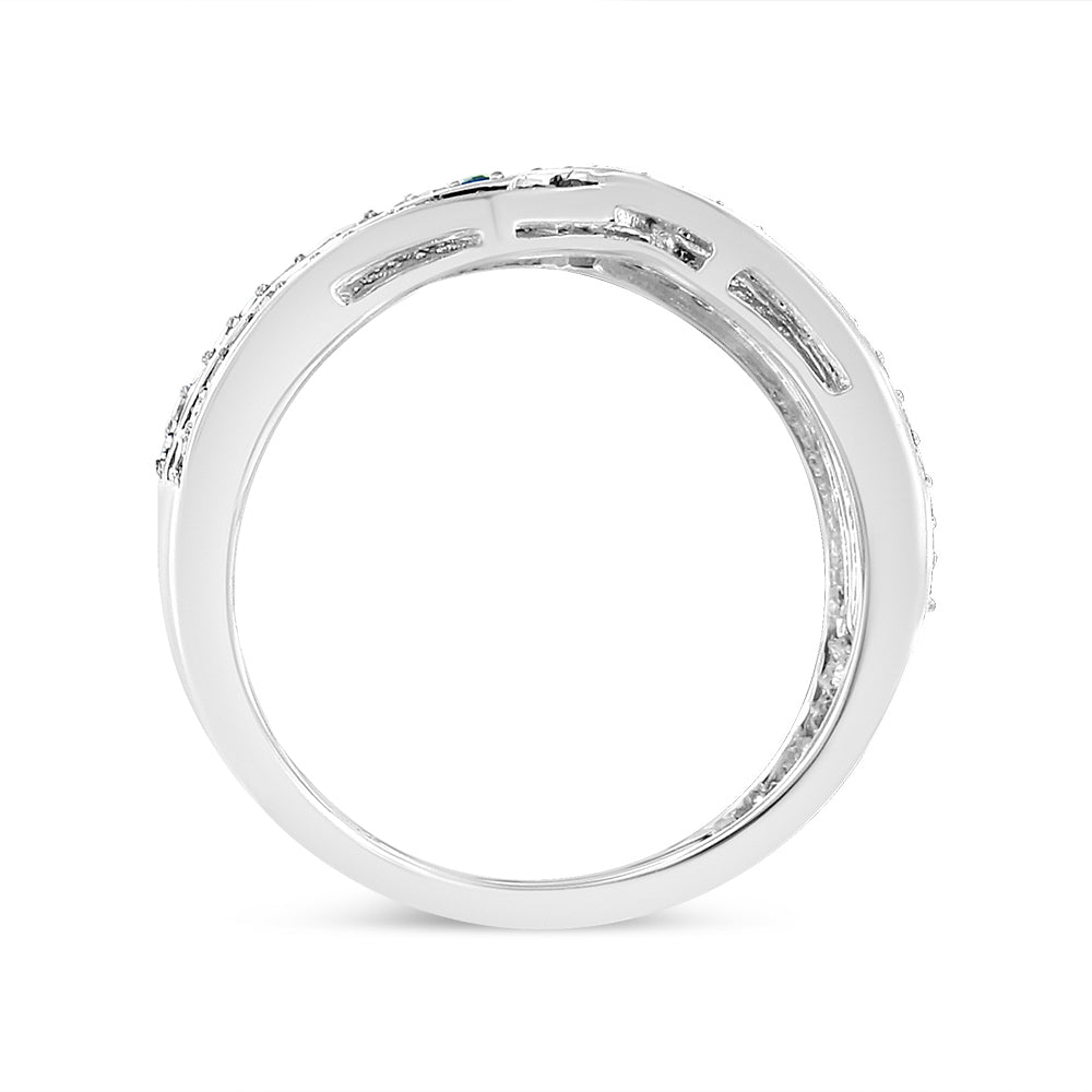 Bague en argent sterling 925 avec diamants traités de couleur blanche et bleue 1/2 carat