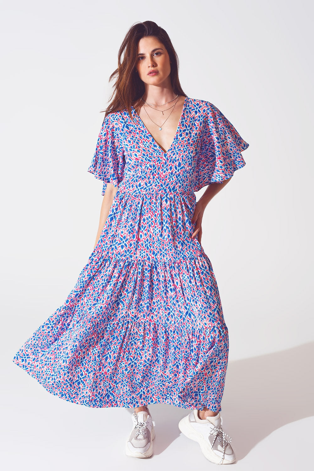 Robe longue avec lien ouvert au dos imprimé violet