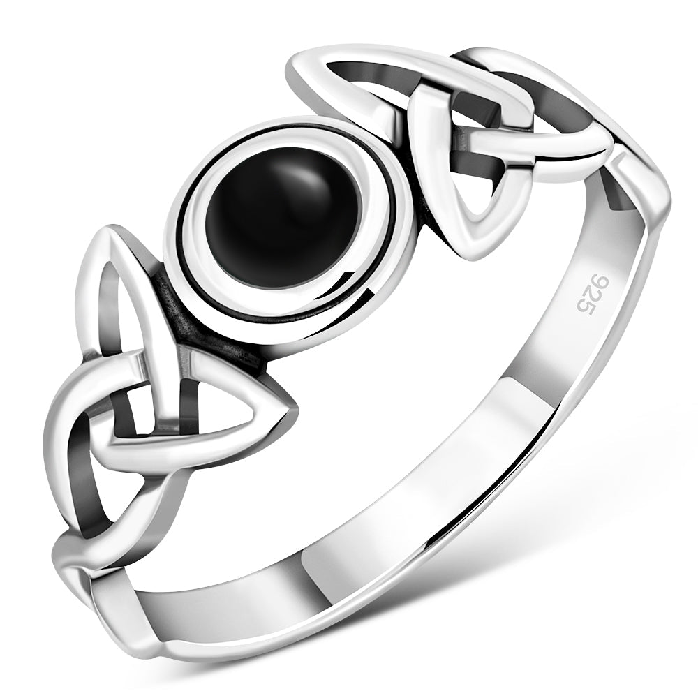 Trinity Knot Black Onyx Silver Ring