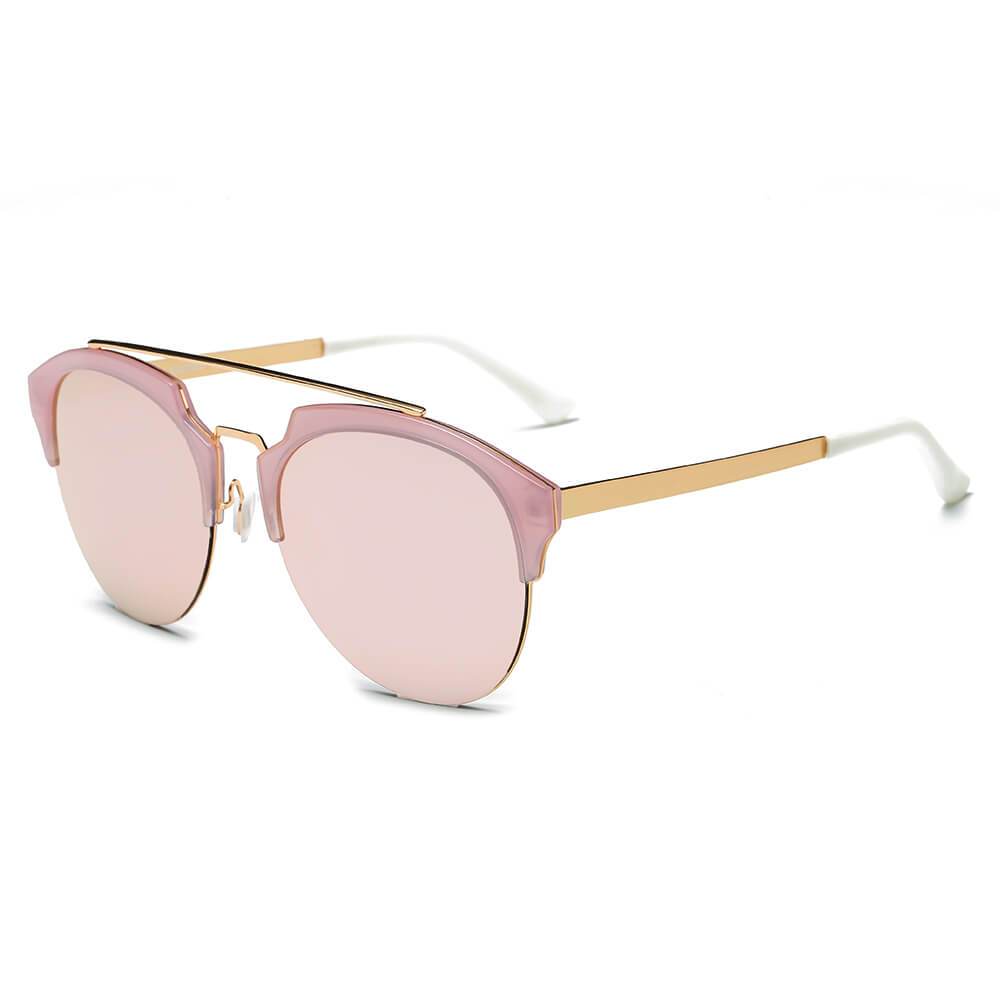 COROLLA | Half Frame Mirrored Lens Horned Rim Sunglasses Circle