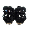 Shearling Fur Slide With Feather and Rhinestones