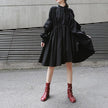 Hotaru Long Sleeve Pleated Shirt Dress - Black