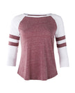 ZIMEGO  Women's Baseball Raglan Contrasted Stripes 3/4 Sleeve Tee