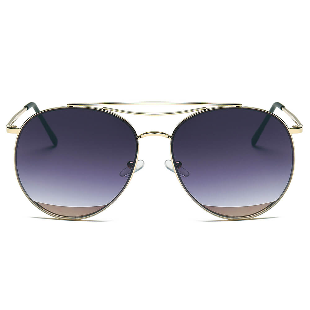 LOWELL | Unisex Round Double Brow Bar Aviator Style Sunglasses