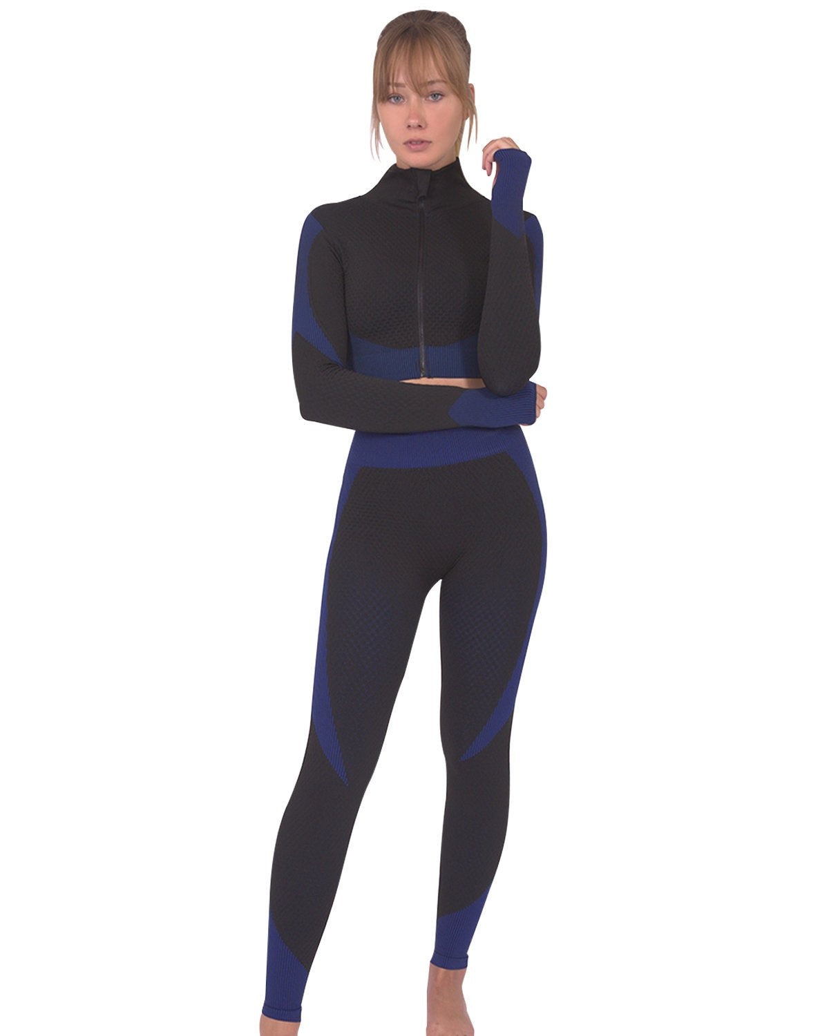 Veste de sport sans couture Trois - Noir avec bleu marine