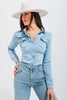 Skinny Fit Western Denim Shirt in Light Wash Blue