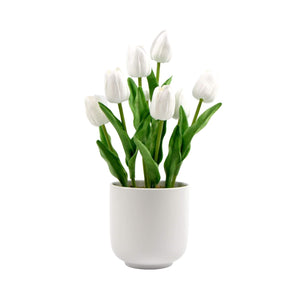 Arrangement artificiel blanc fleuri d'usine de tulipe avec le bol en céramique 35cm