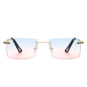 Vibrante - Rectangle Rimless Retro Tinted Fashion Flat Top Sunglasses