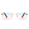 Vibrante - Rectangle Rimless Retro Tinted Fashion Flat Top Sunglasses