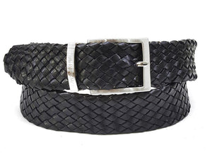 PAUL PARKMAN Ceinture en cuir tressé pour hommes noir (ID#B07-BLK)