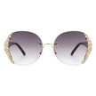 Jadeisle - Women Oval Rimless Rhinestone Design Round Oversize Sunglasses