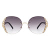 Jadeisle - Women Oval Rimless Rhinestone Design Round Oversize Sunglasses