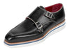 Paul Parkman Chaussures Monkstrap décontractées et intelligentes pour hommes en cuir noir (ID#189-BLK-LTH)