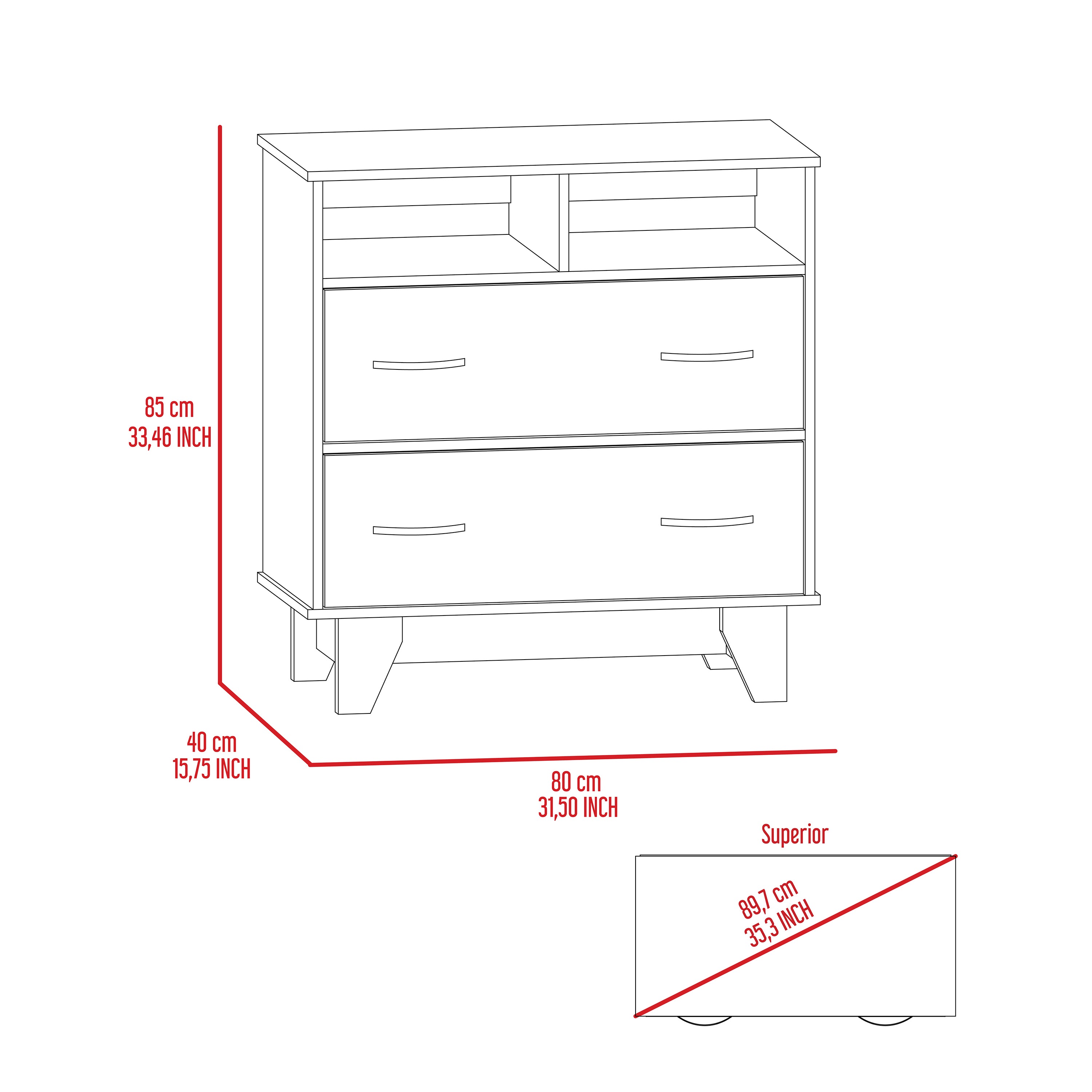 Double Drawer Dresser Arabi, Two Shelves - White