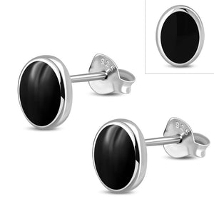 Boucles d'oreilles ovales en argent avec onyx noir