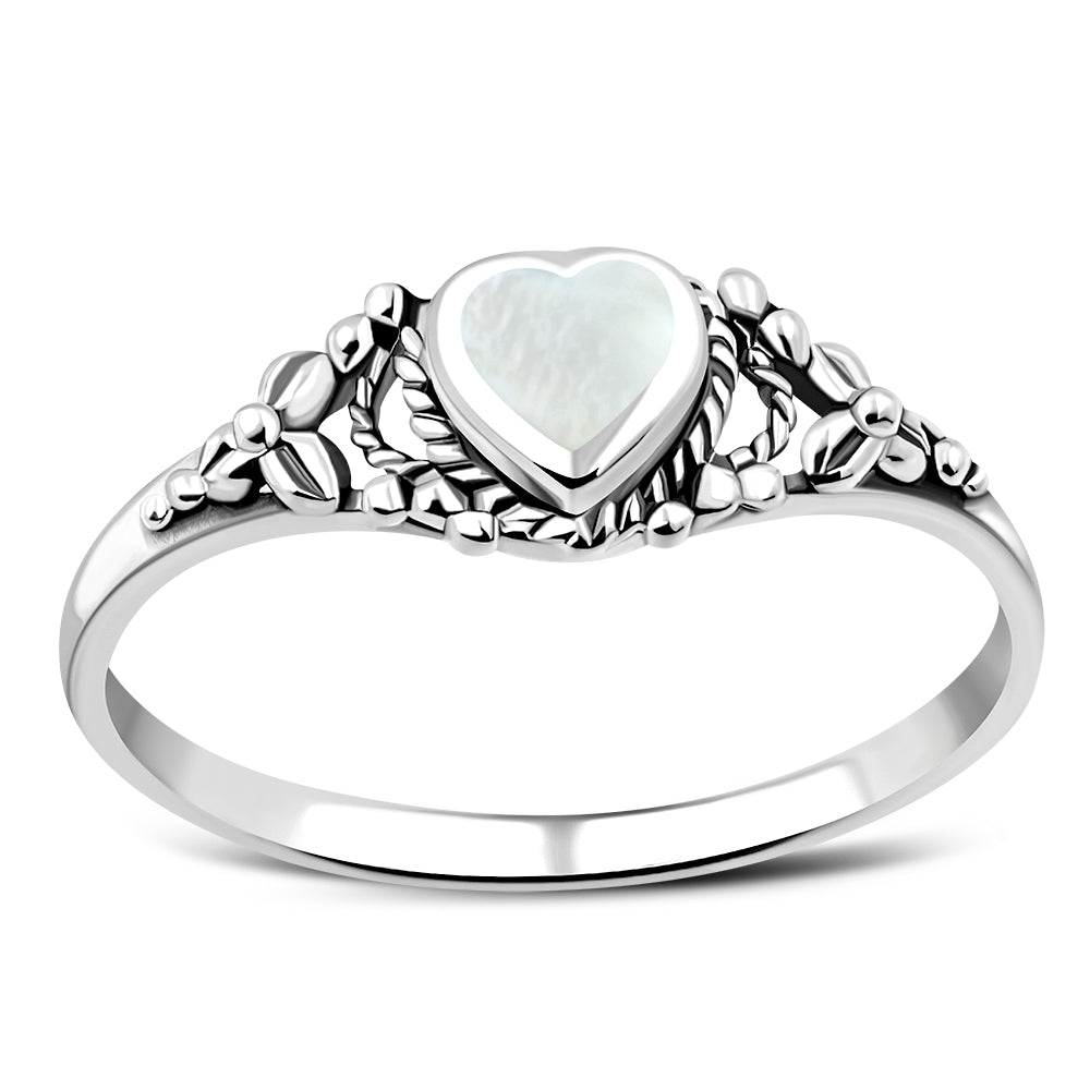 Heart Mother of Pearl Silver Ring