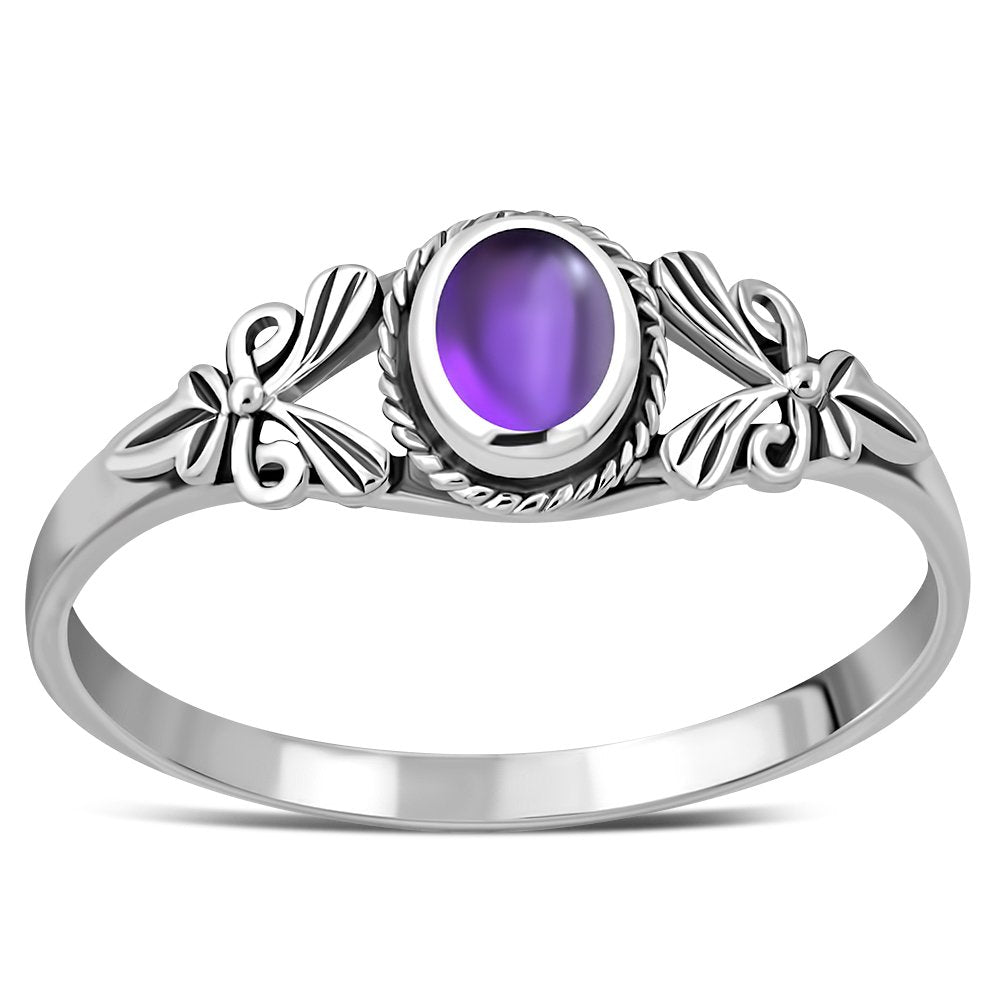 Bague en argent sterling avec pierre d'améthyste et pétales