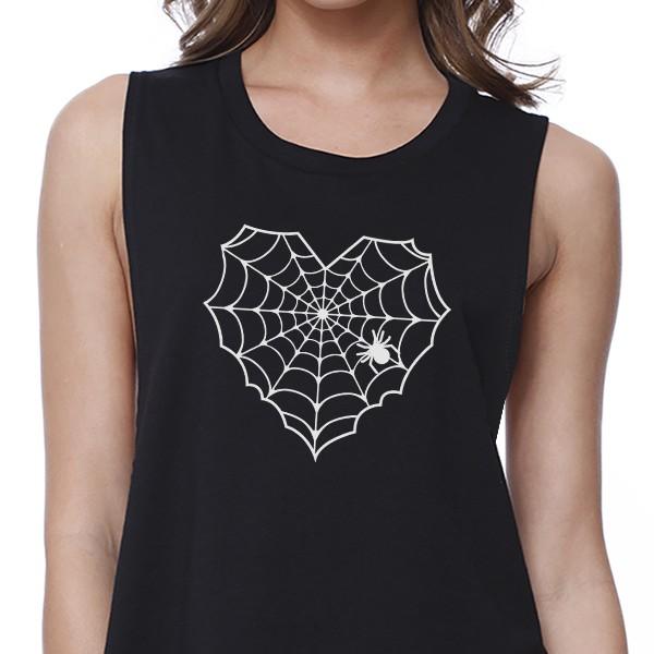 Top court noir pour femme Heart Spider Web