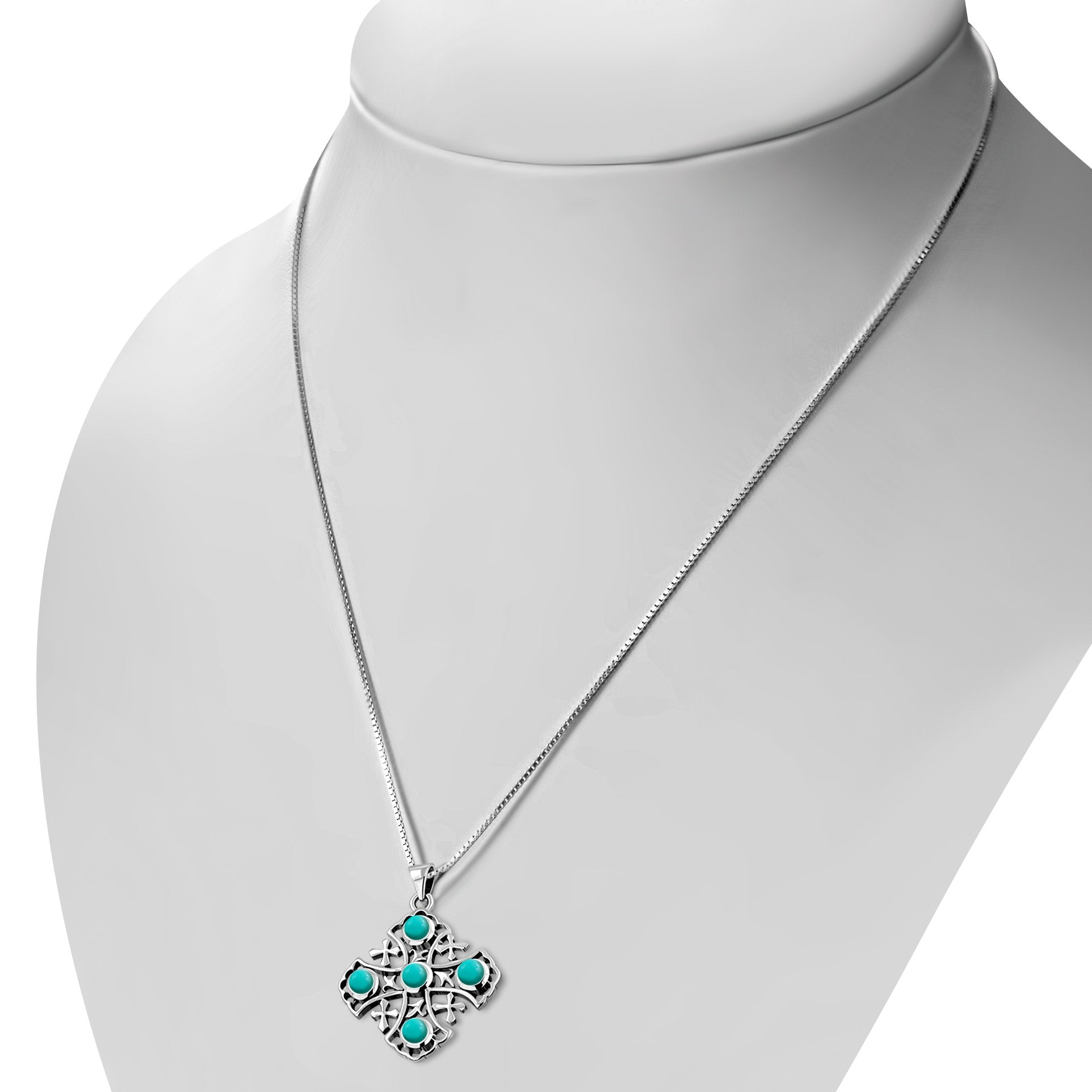 Pendentif en argent croix de Jérusalem turquoise