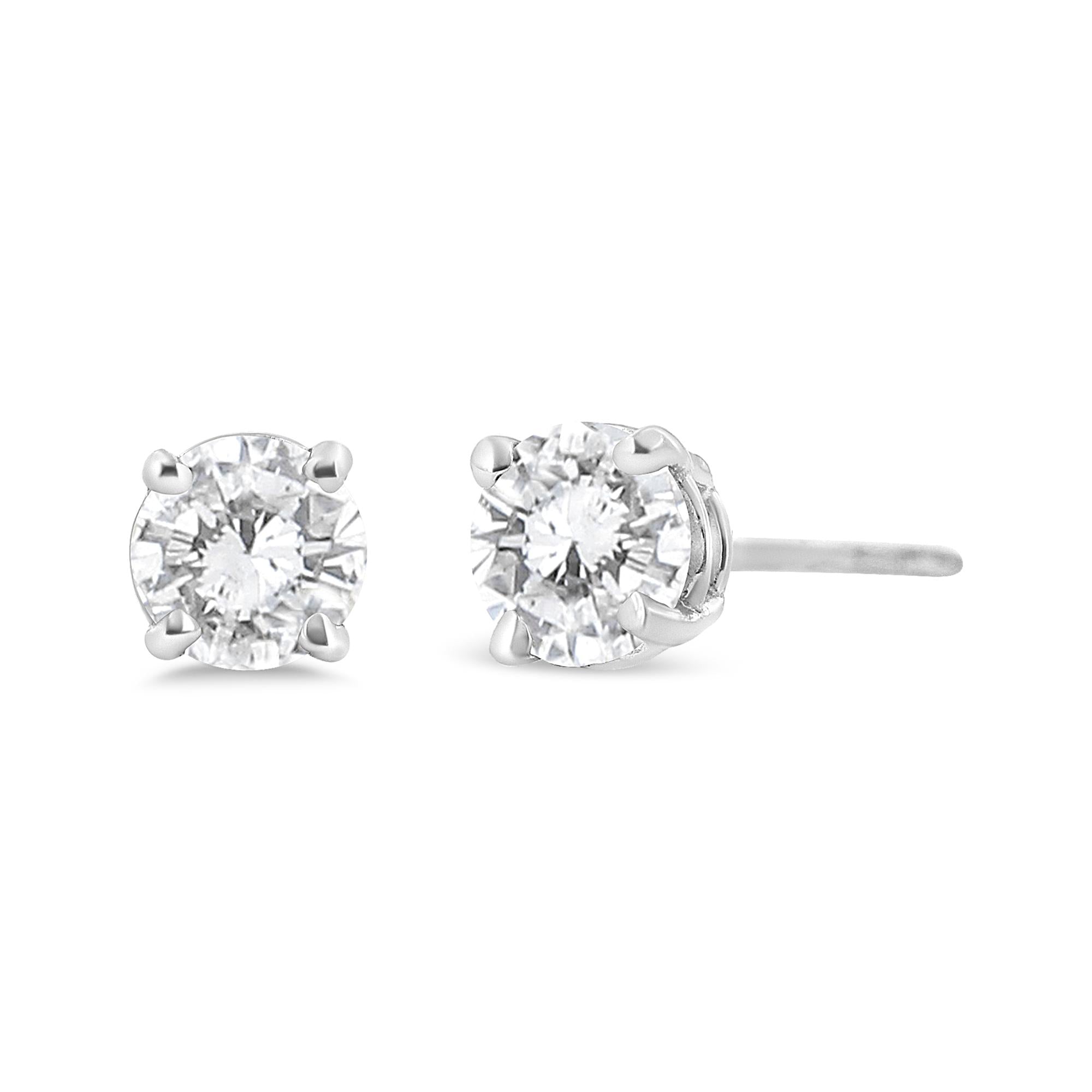 Boucles d'oreilles à tige classiques à 4 griffes en or blanc 14 carats 3/4 carats avec diamants cultivés en laboratoire