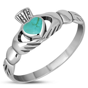 Bague en argent turquoise irlandais Claddagh