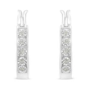 Boucles d'oreilles créoles en argent sterling .925 1/10 carat avec diamants sertis Miracle