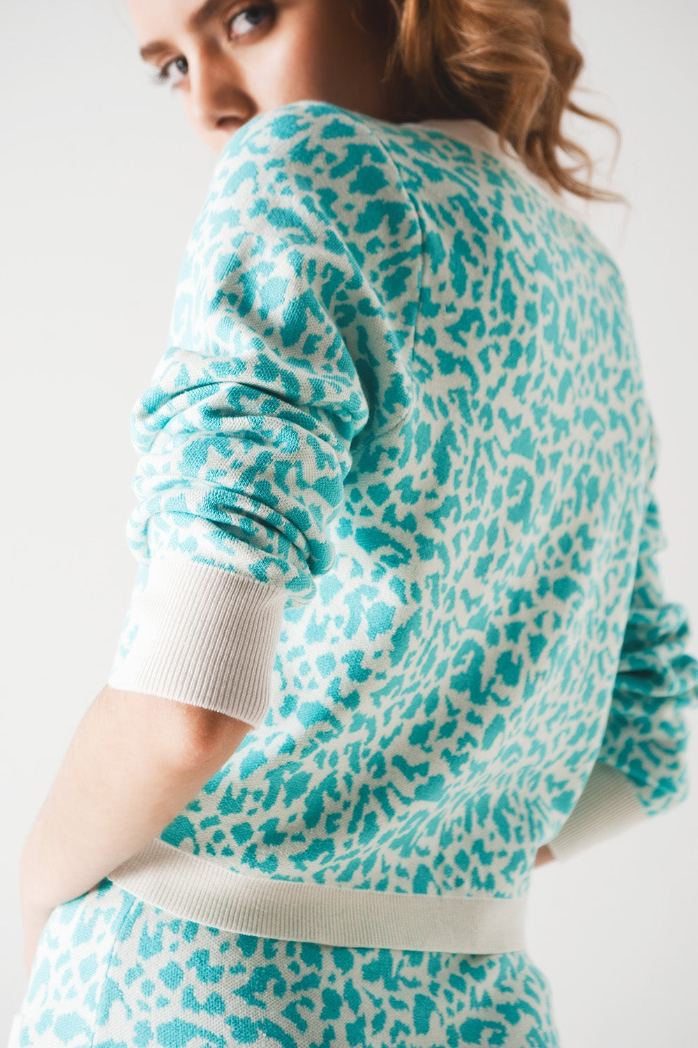 Lightweight Knitted Cardigan in Turquoise Animal Print