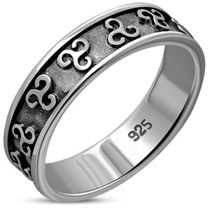 Celtic Triskele Triple Spiral Band Silver Ring