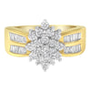 Grappe florale de diamants ronds et taille baguette en or jaune 10 carats 1,0 carat