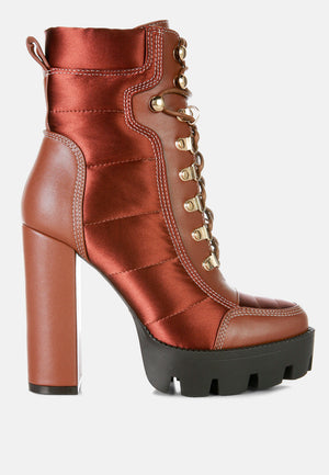 Scotch High Heel Quilted Satin Biker Boots