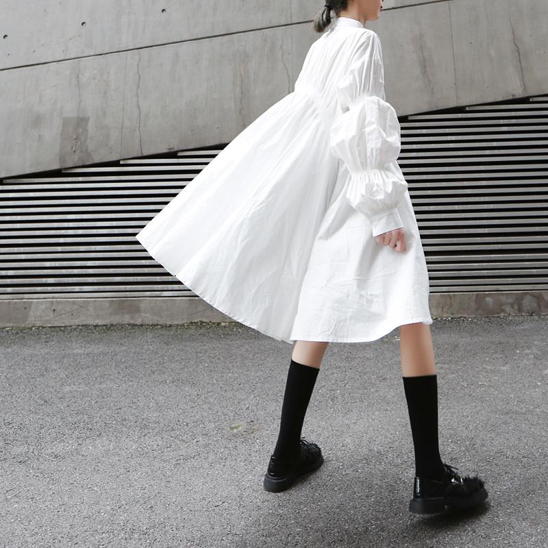 Robe chemise plissée à manches longues Hotaru - Blanc