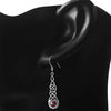 Garnet Stone Celtic Long Silver Earrings