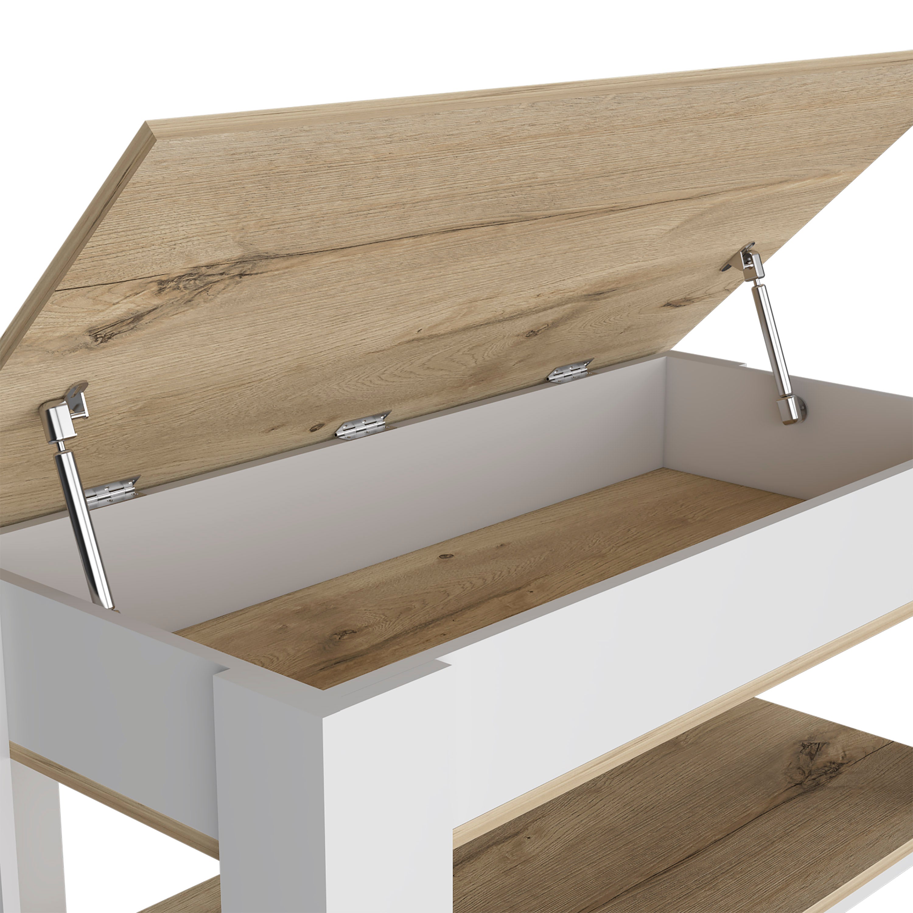 Storage Table Polgon, Extendable Table Shelf, Lower Shelf - Light Oak / White