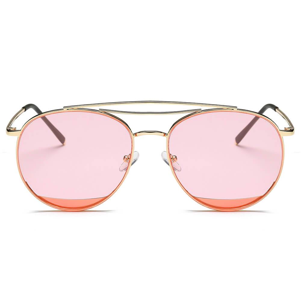 LOWELL | Unisex Round Double Brow Bar Aviator Style Sunglasses