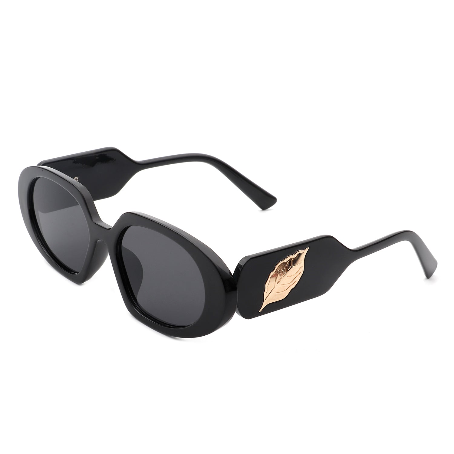 Glittera - Rectangle Retro Oval Chic Round Lens Leaf Design Fashion Sunglasses