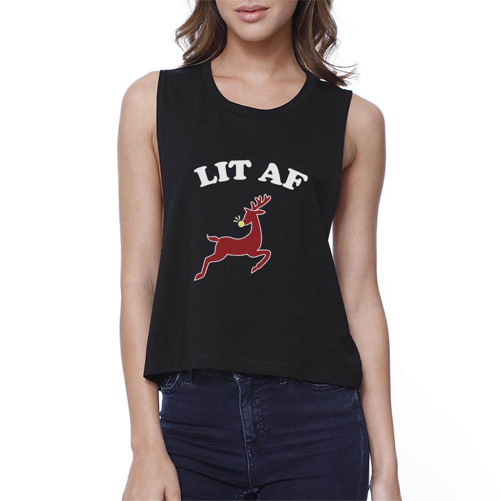 Lit Af Womens Black Crop Top