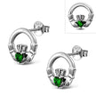 Boucles d'oreilles à tige en argent avec CZ vert Claddagh