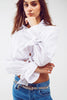 White Cropped Top With Gathered Sleeve Detail