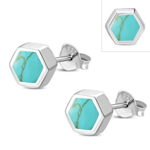 Boucles d'oreilles à tige en argent turquoise et hexagone